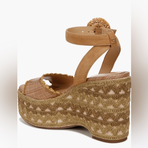 Sam Edelman Stylish Tan Embroidered Wedge Sandals Designer Various Sizes - Picture 7 of 16